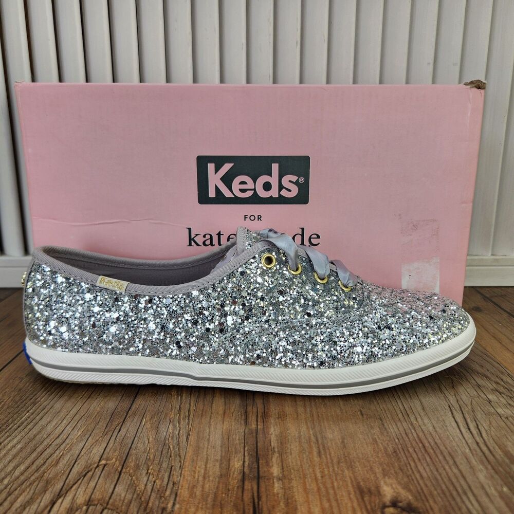 Keds Champion Kate Spade Glitter Womens 7.5M Silver Sparkle Lace Up Tennis Shoes